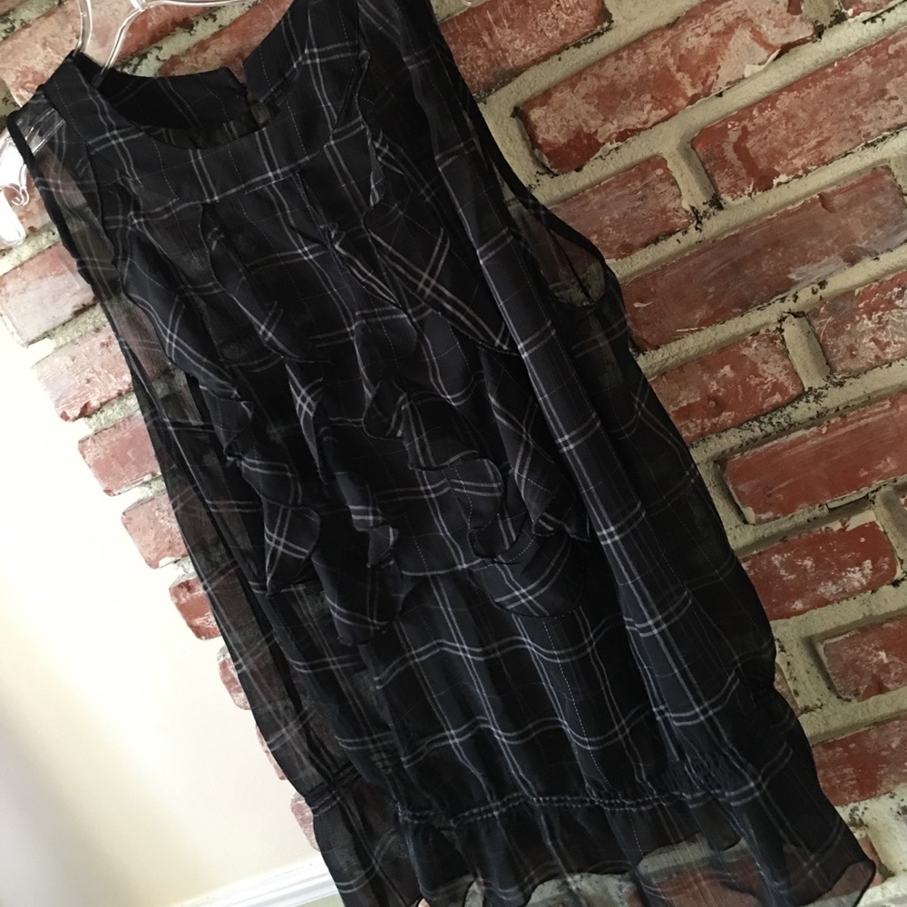 Lane Bryant ruffle see through black&gray top